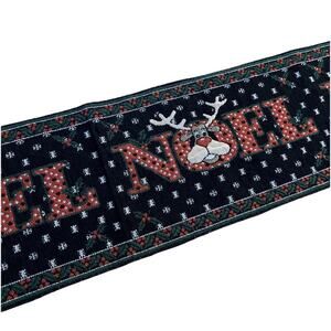Vintage Christmas Table Runner Tapestry Noel Moose Cabin Holly Snow 72" X 111